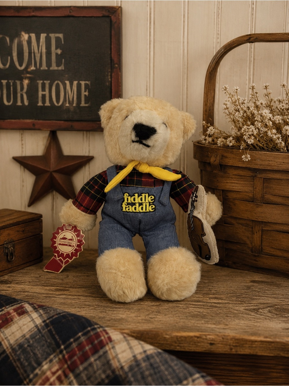 Vintage 1986 Fiddle Faddle Teddy Bear Plush Animal Fair Sandoz Violin Toy